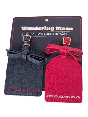 Wandering Moon Navy & Red Luggage Tags with Bows Set of 2
